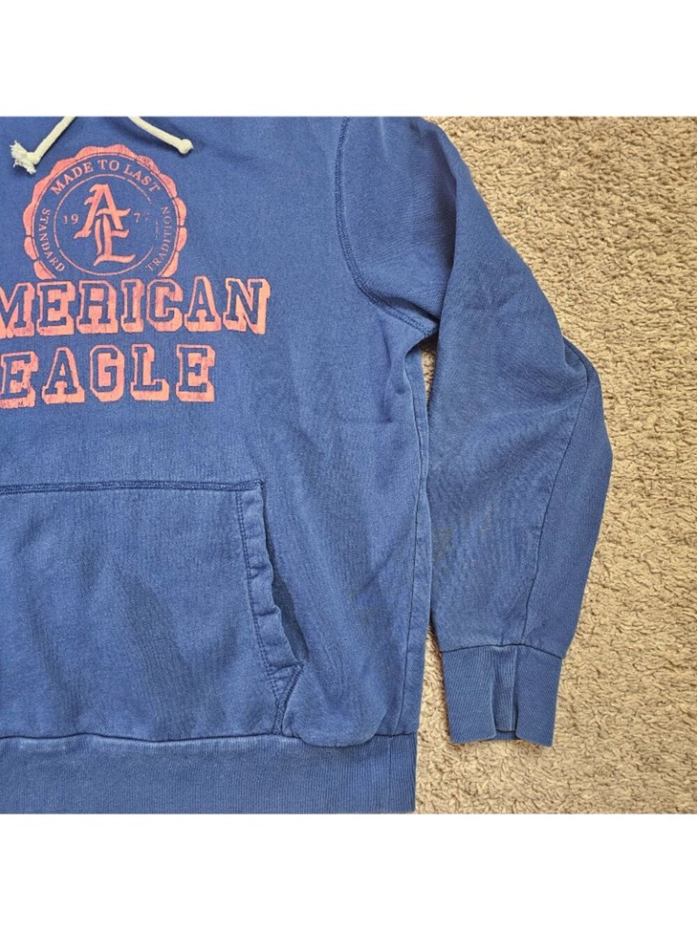 American Eagle Sweatshirt Mens M Blue Pullover Hoodie Logo Athletic Fit Casual - Picture 9 of 12